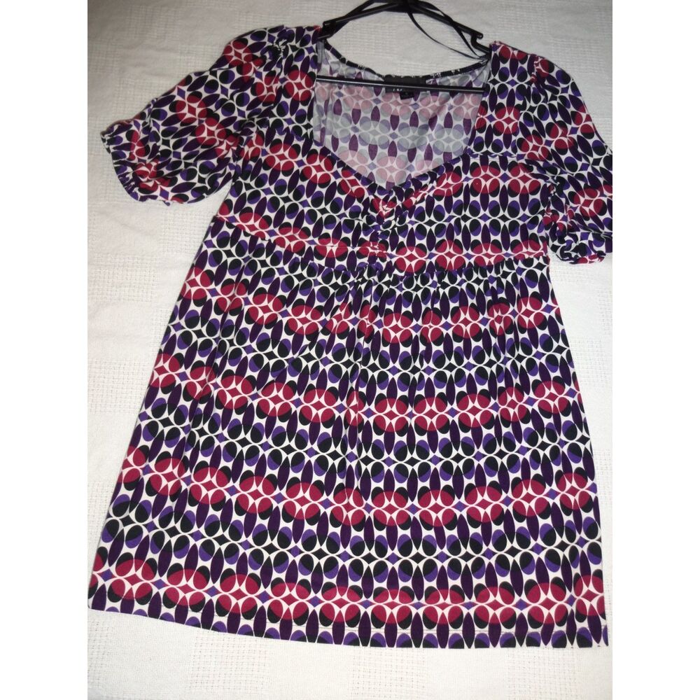 AB Studio ~ Black Pink Purple Geometric Babydoll Top ~ Size Small